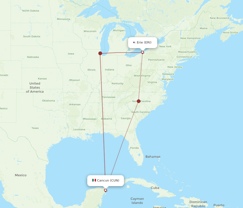 CUN-ERI flight routes