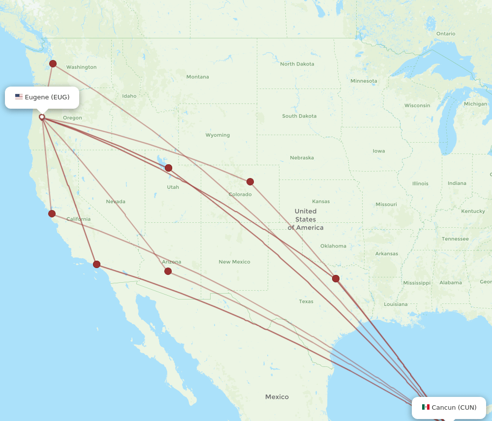 CUN-EUG flight routes