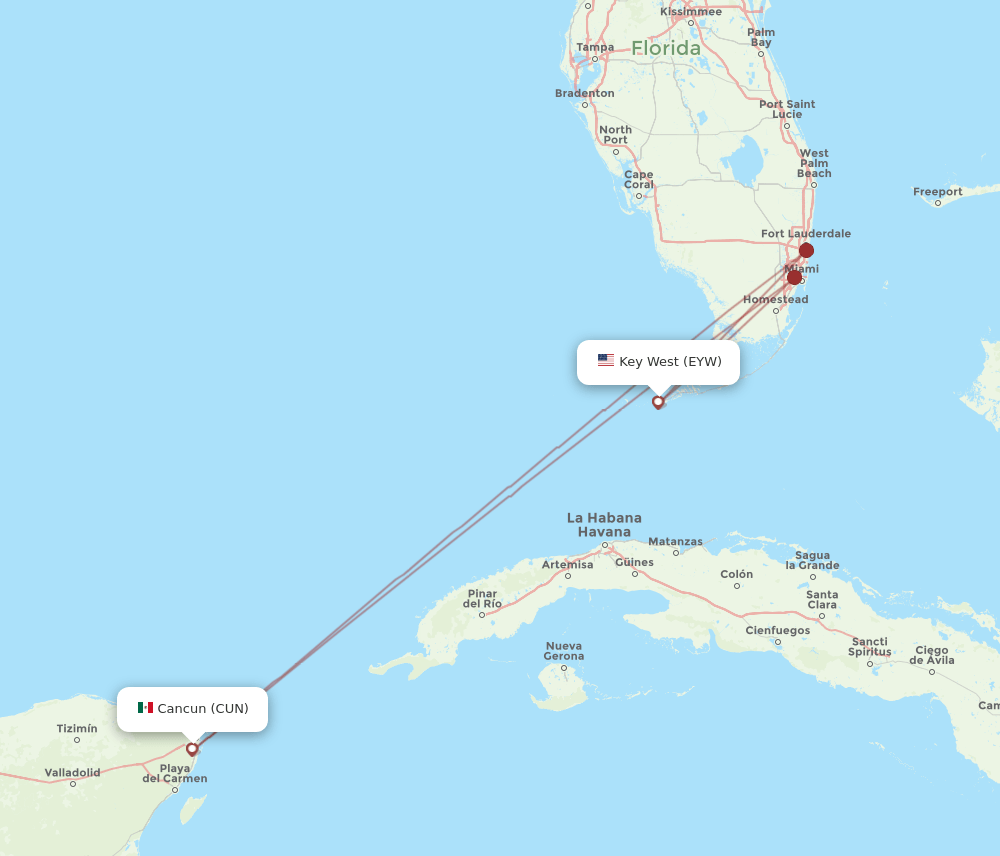 CUN-EYW flight routes