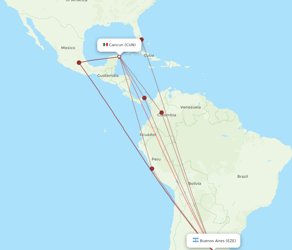 CUN to EZE flights and routes map
