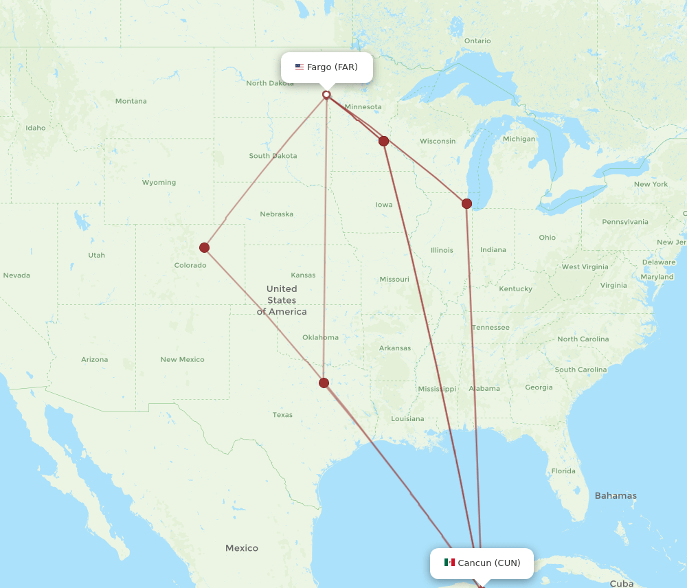 CUN-FAR flight routes