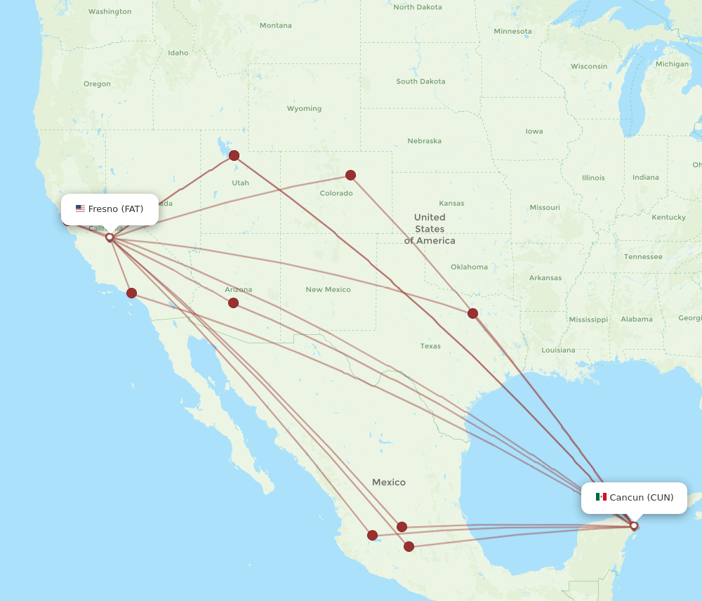 CUN-FAT flight routes