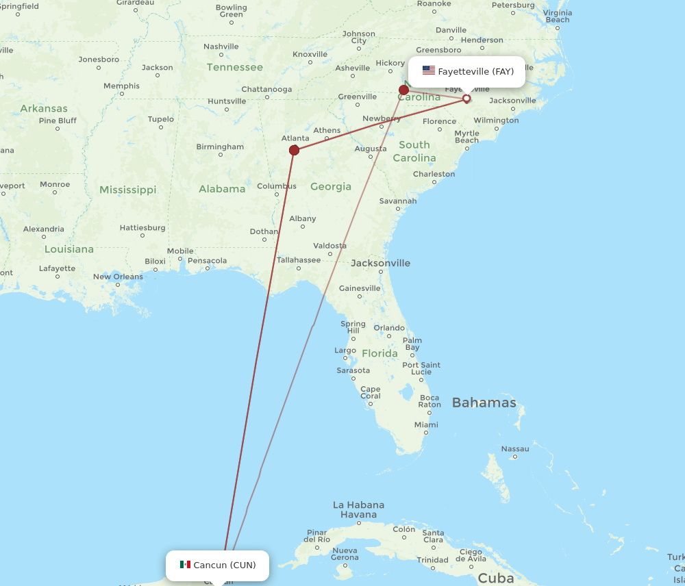 CUN-FAY flight routes