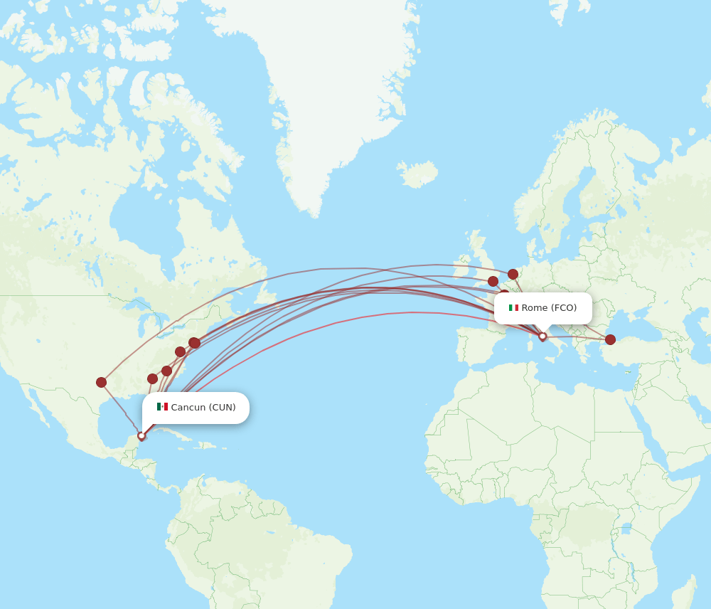 CUN-FCO flight routes