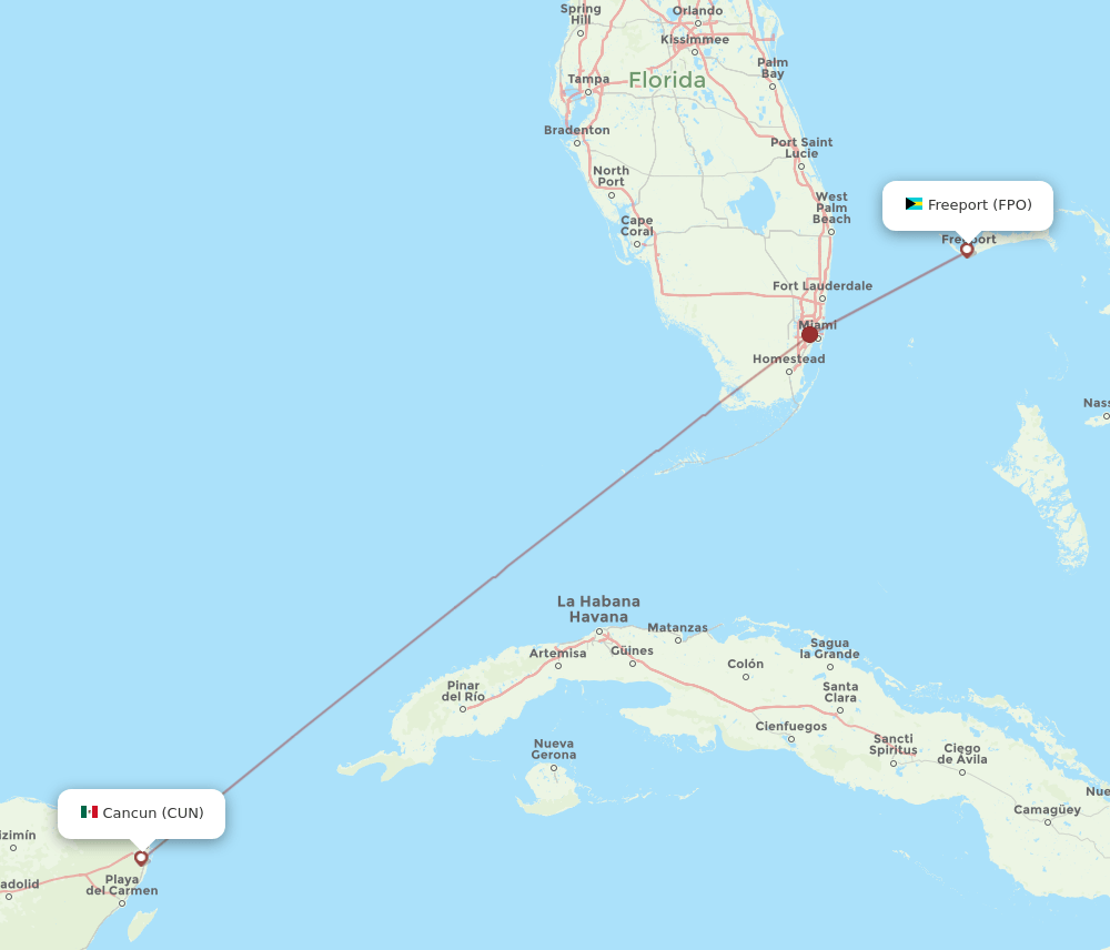CUN-FPO flight routes