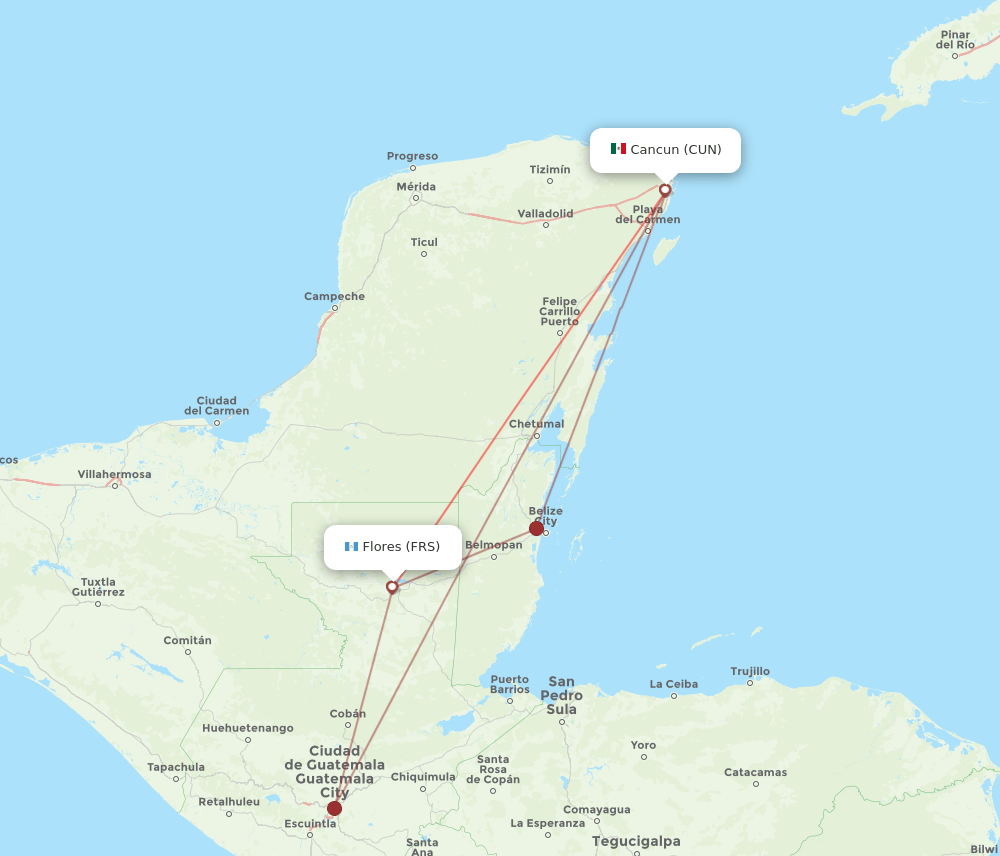 CUN-FRS flight routes