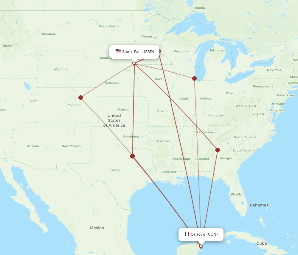 CUN-FSD flight routes