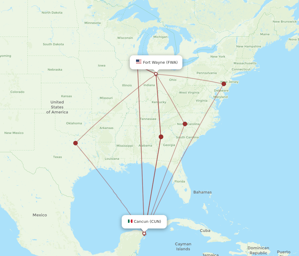 CUN-FWA flight routes