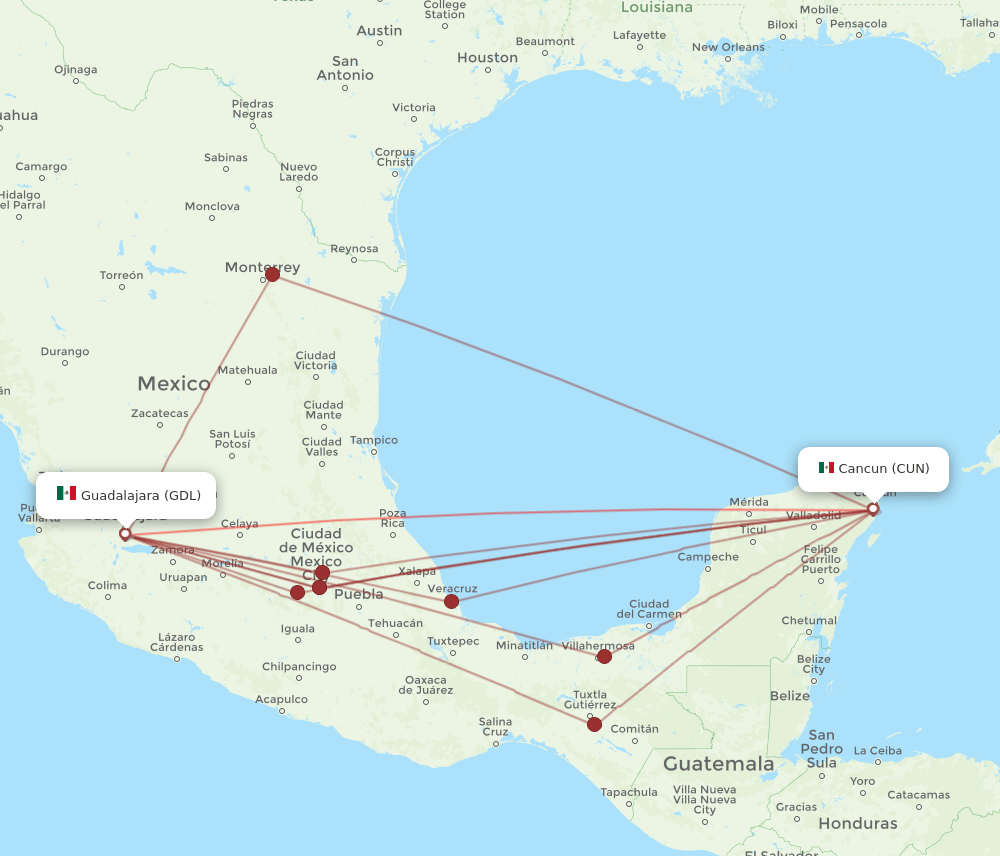 CUN-GDL flight routes