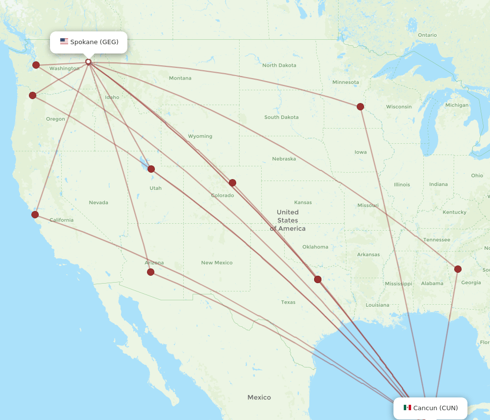 CUN-GEG flight routes