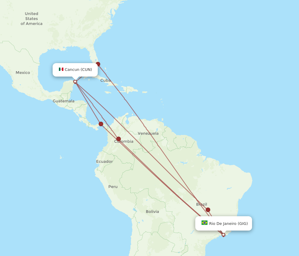CUN-GIG flight routes