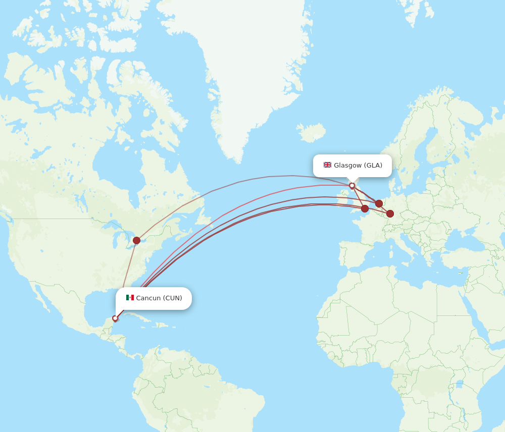 CUN-GLA flight routes