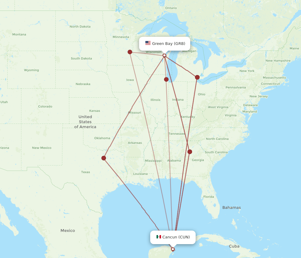 CUN-GRB flight routes