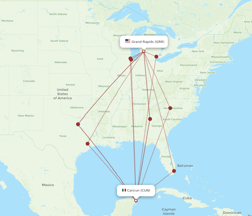 CUN-GRR flight routes