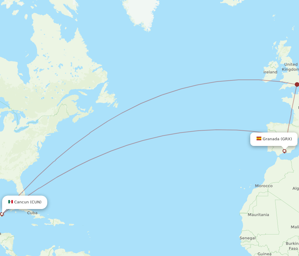 CUN-GRX flight routes