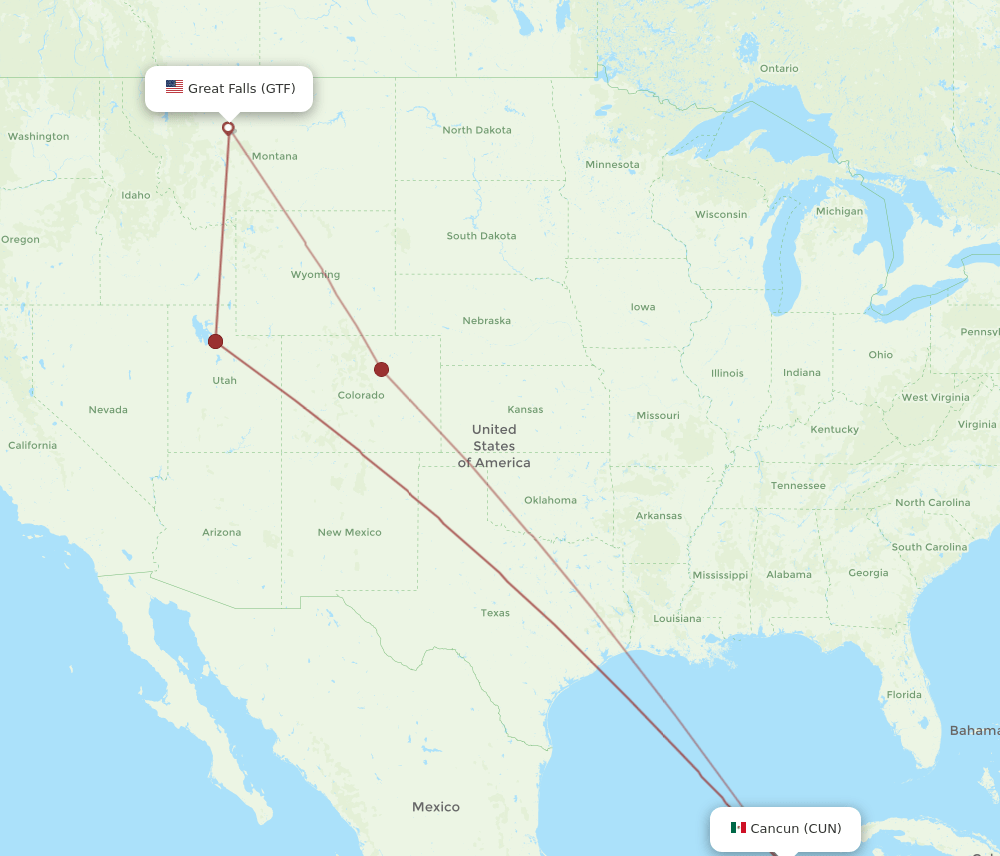 CUN-GTF flight routes
