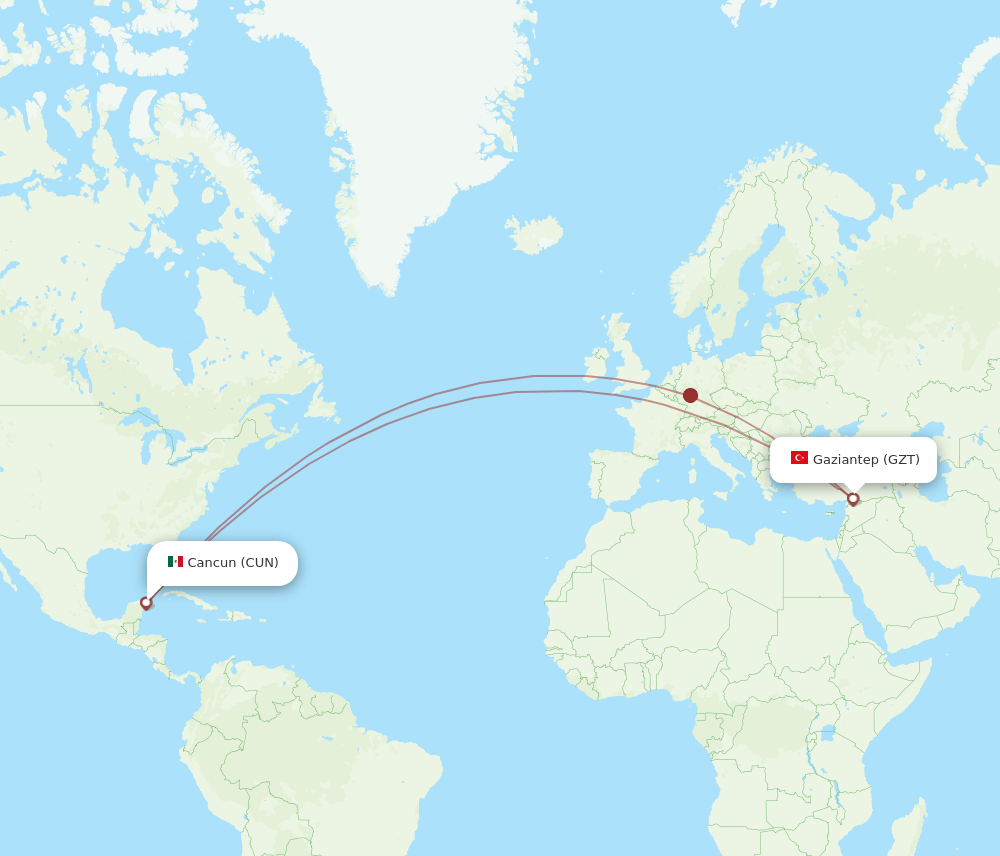 CUN-GZT flight routes