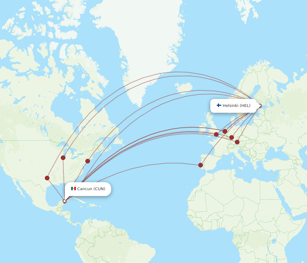 CUN-HEL flight routes