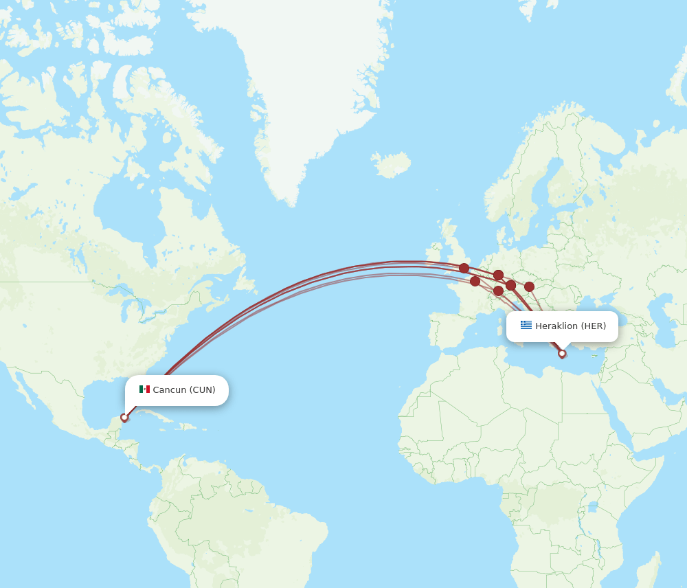 CUN to HER flights and routes map