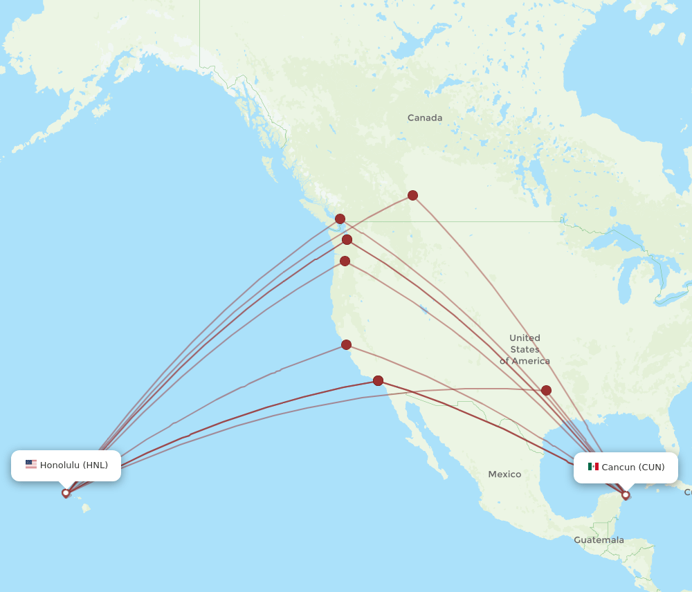 CUN-HNL flight routes