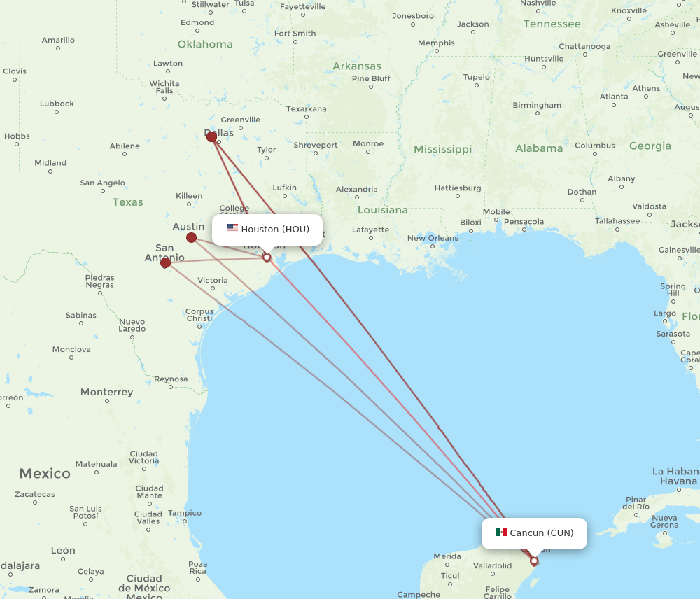 CUN-HOU flight routes