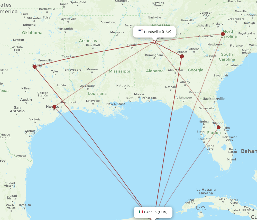 CUN-HSV flight routes