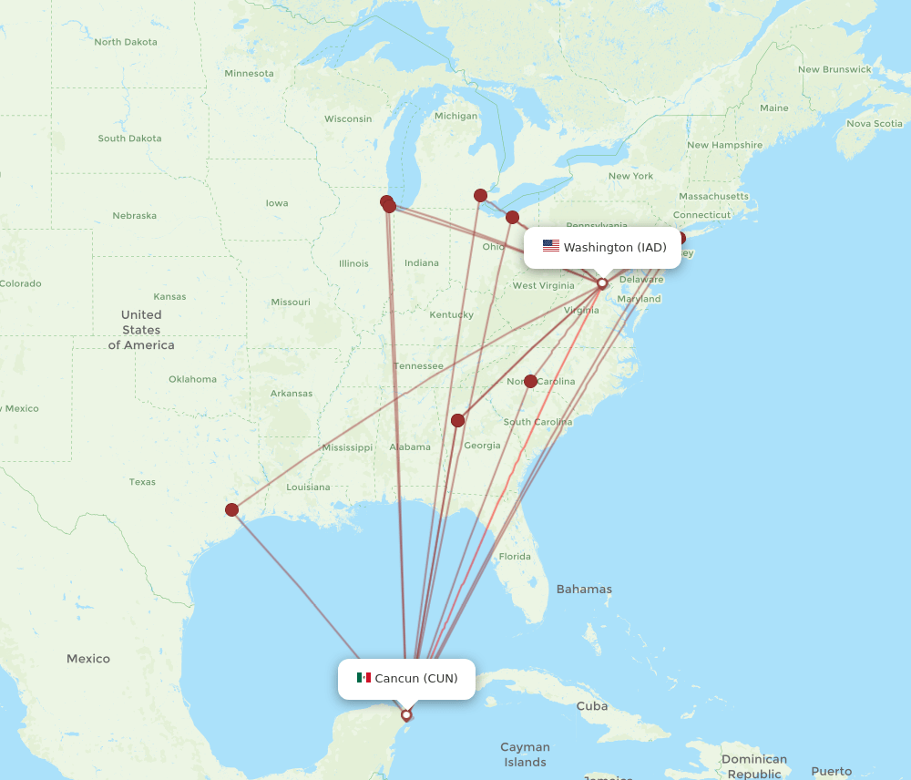 CUN-IAD flight routes