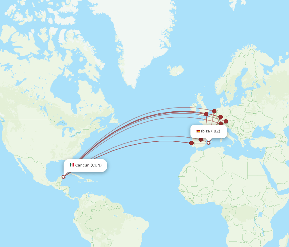 CUN-IBZ flight routes