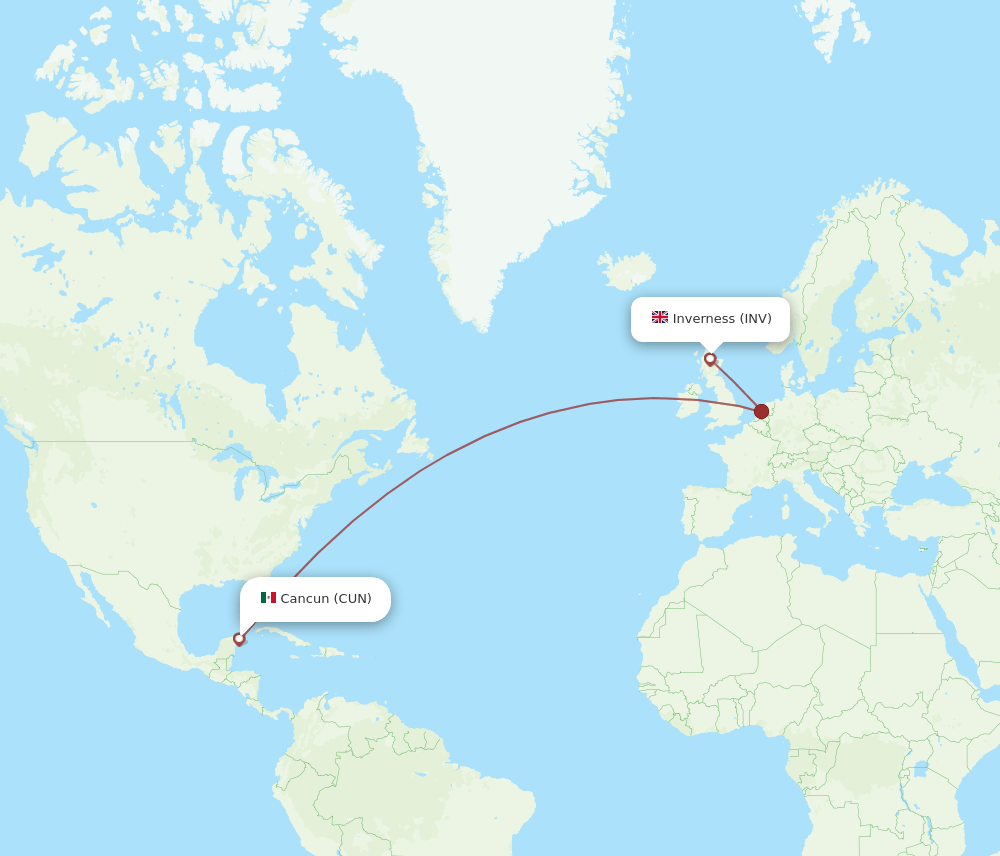 CUN to INV flights and routes map