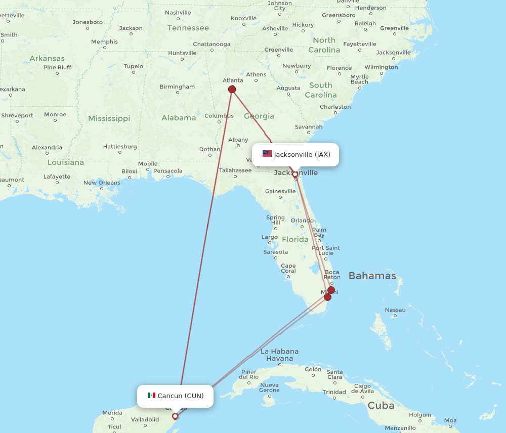 CUN-JAX flight routes