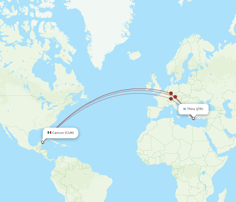 CUN to JTR flights and routes map