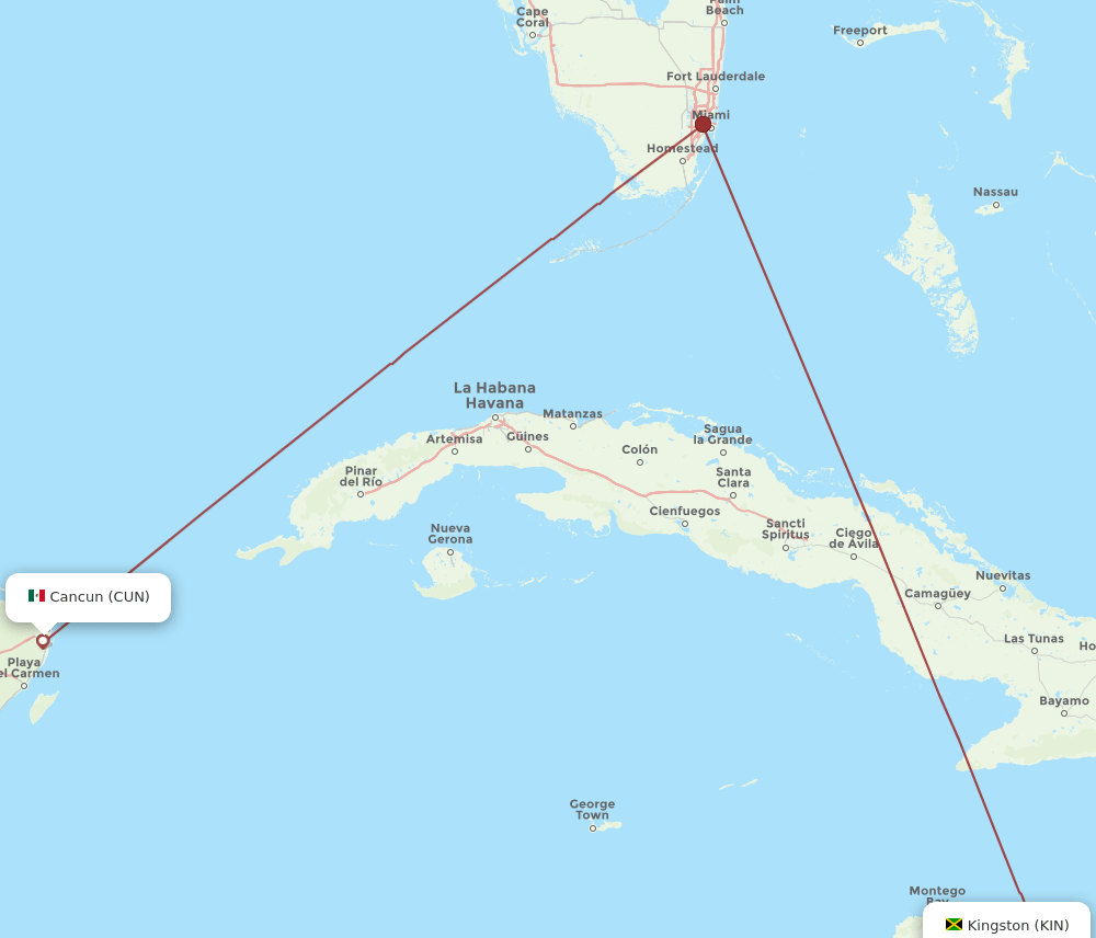 CUN-KIN flight routes