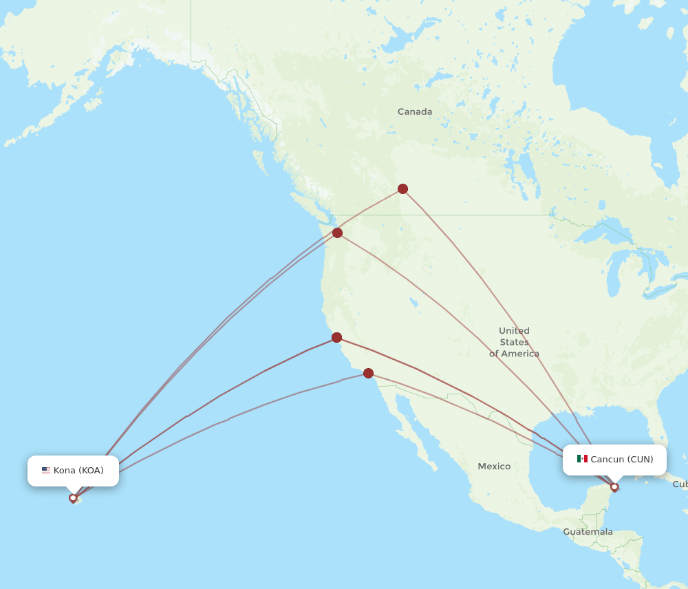 CUN-KOA flight routes