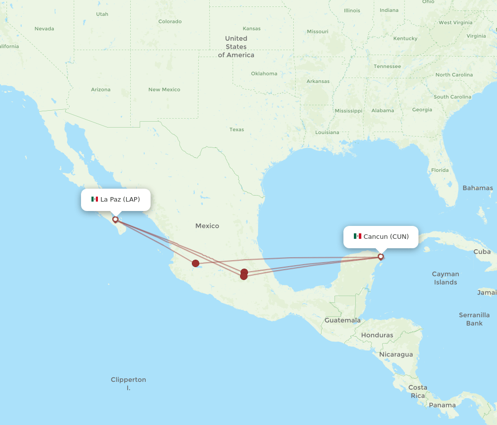 CUN-LAP flight routes