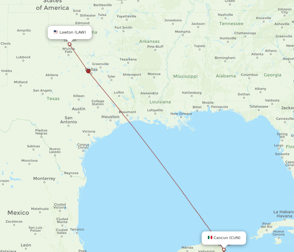 CUN to LAW flights and routes map