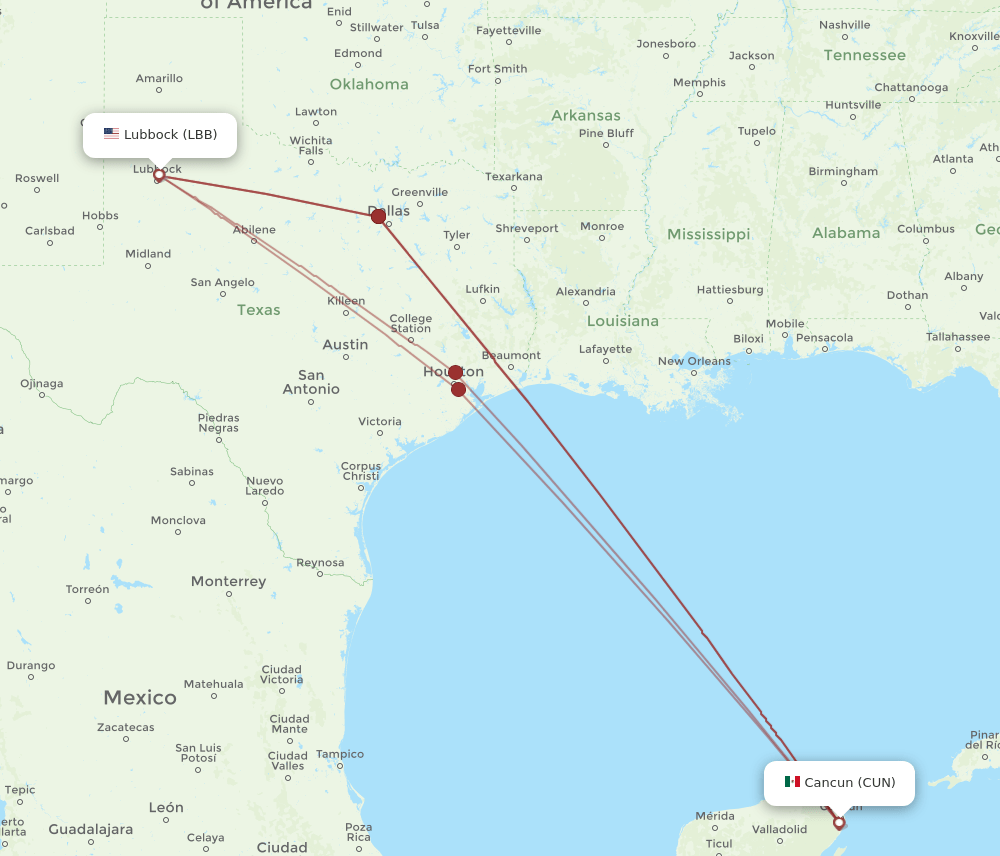CUN-LBB flight routes