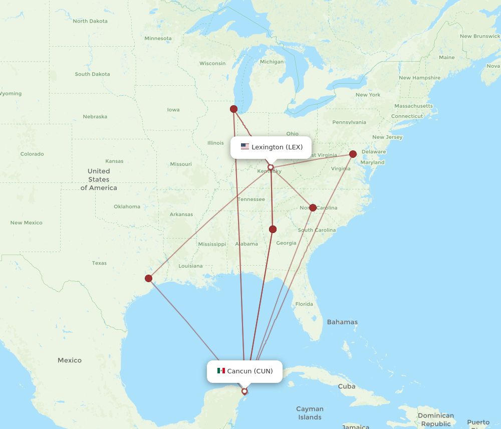 CUN-LEX flight routes