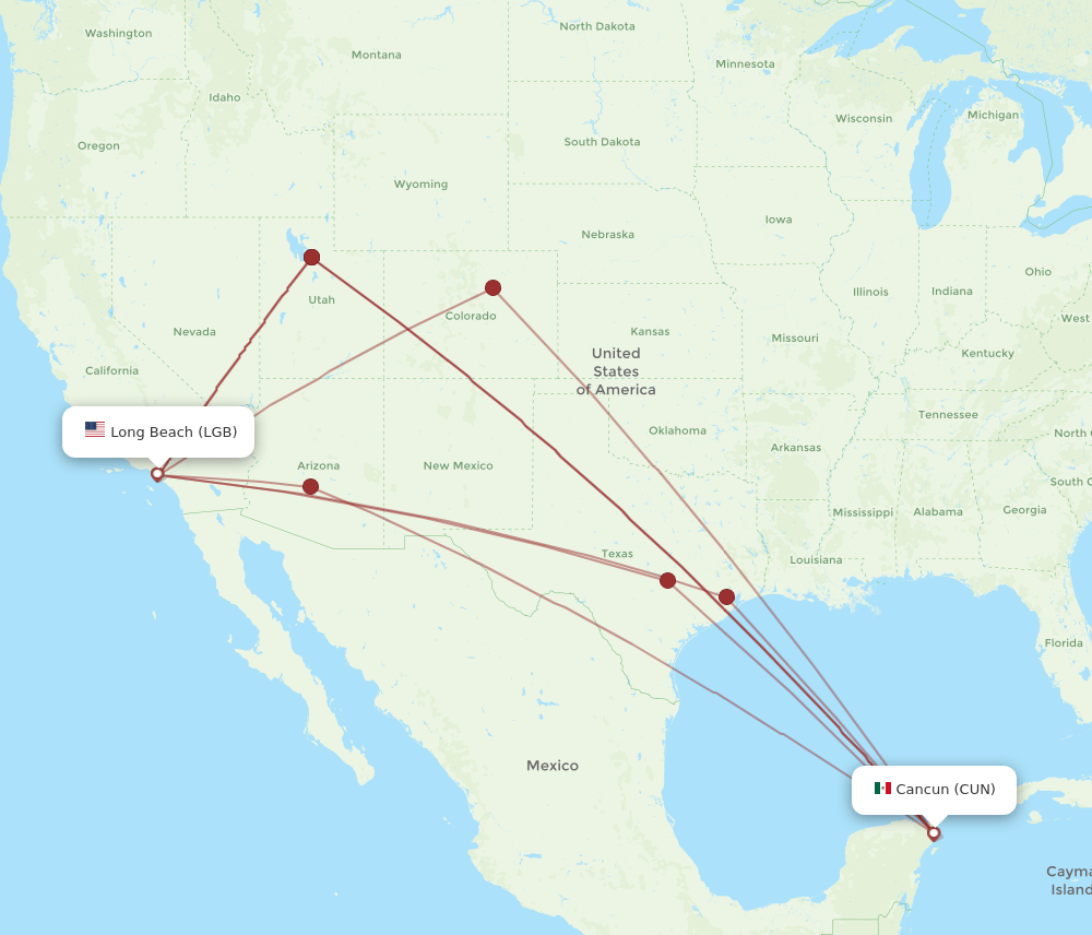CUN-LGB flight routes