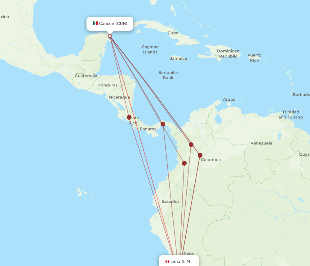 CUN to LIM flights and routes map