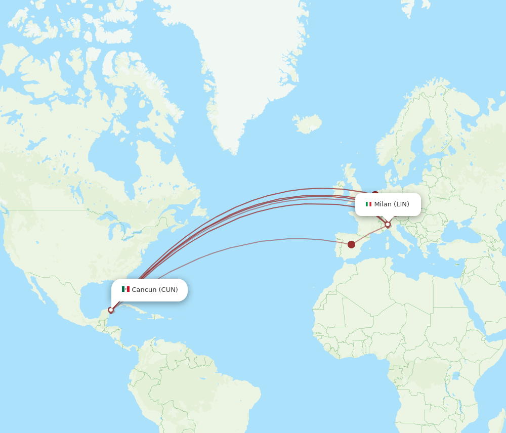 CUN to LIN flights and routes map