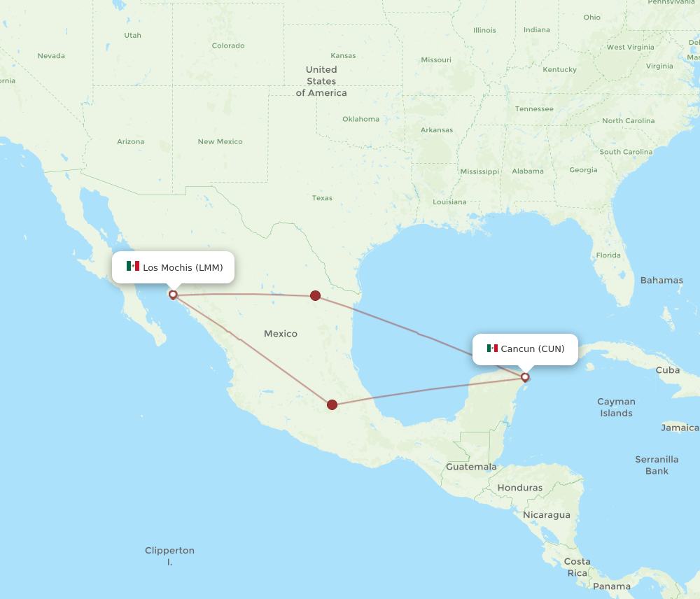 CUN to LMM flights and routes map