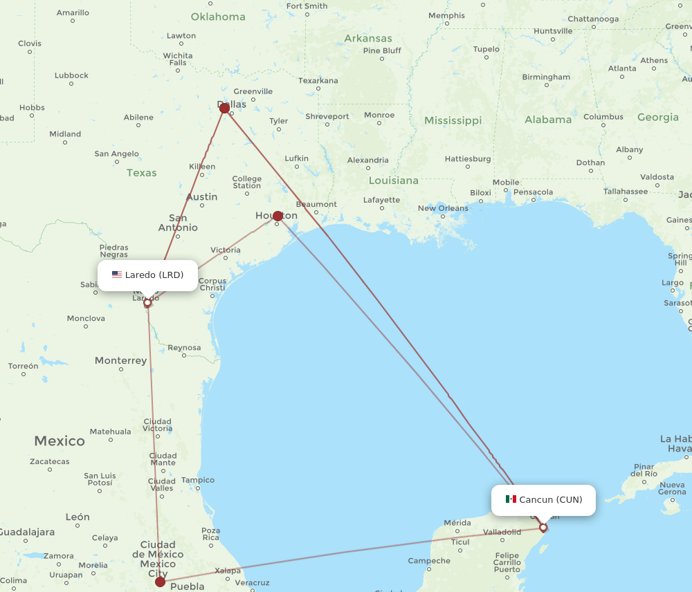CUN-LRD flight routes