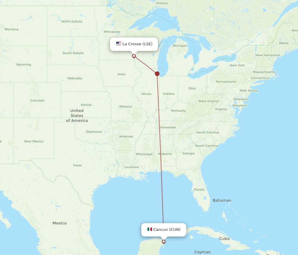 CUN to LSE flights and routes map