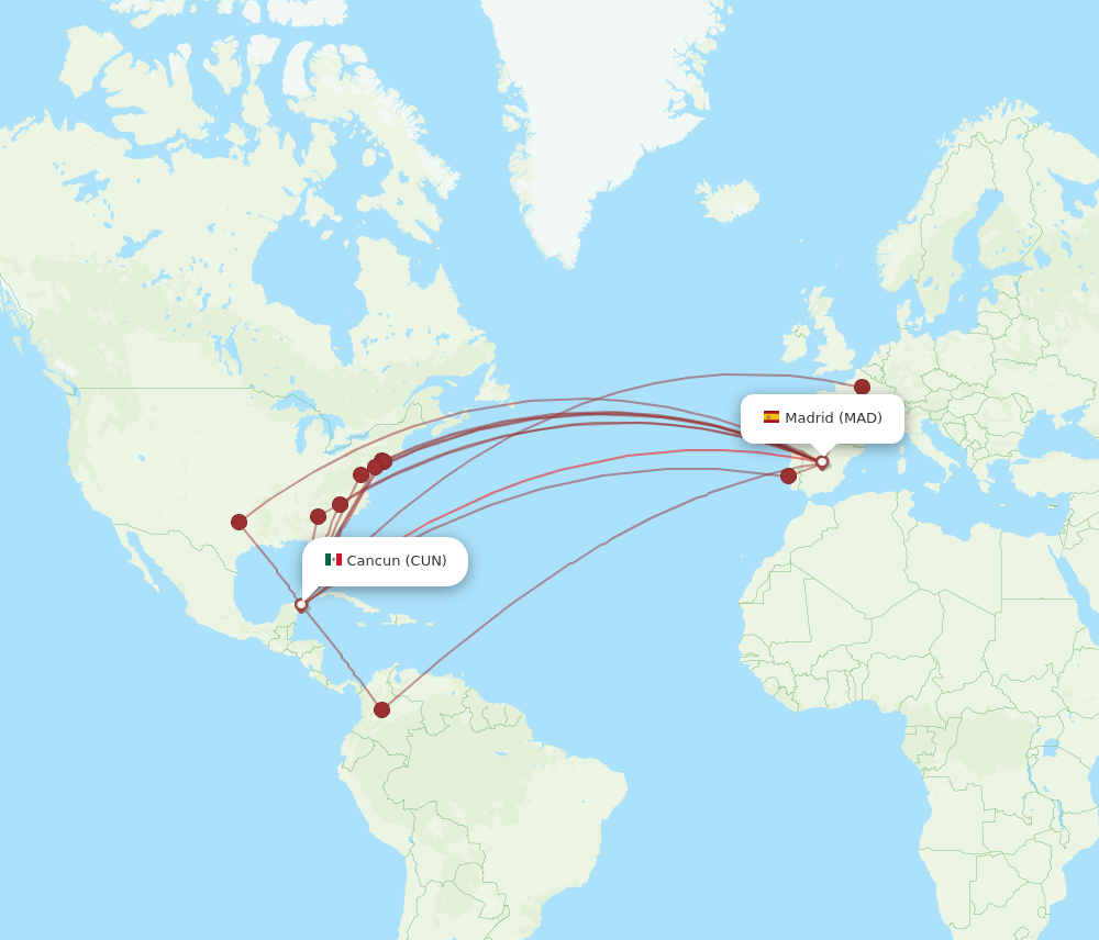 CUN to MAD flights and routes map