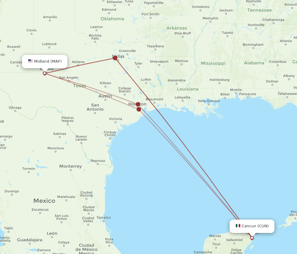 CUN-MAF flight routes