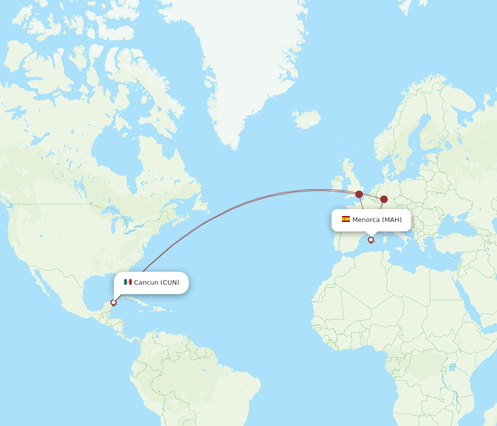 MAH to CUN flights and routes map