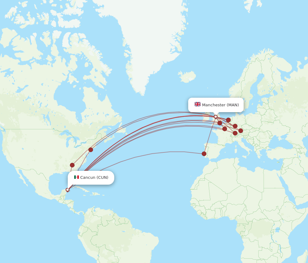 CUN-MAN flight routes