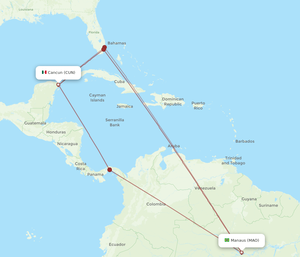 CUN-MAO flight routes