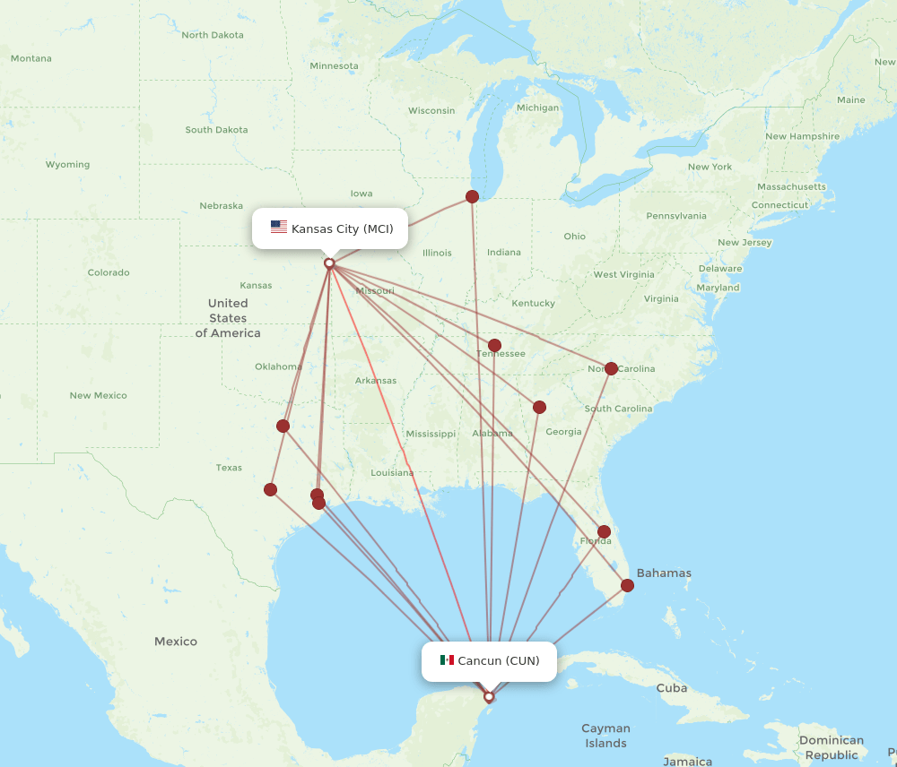 CUN-MCI flight routes