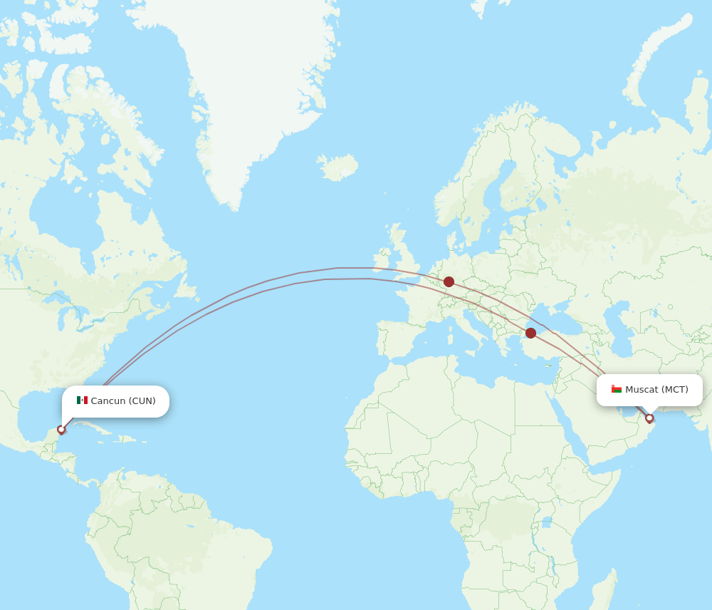 CUN-MCT flight routes